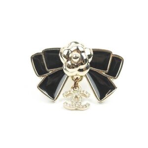 Chanel Camellia Bow Black Pin Brooch 21C